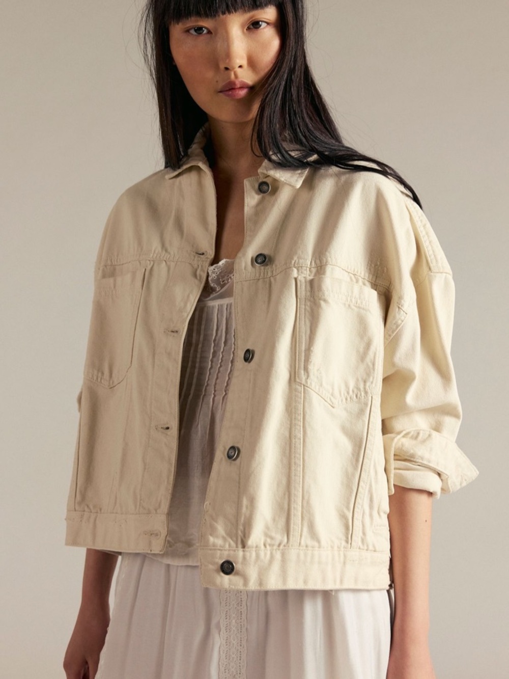 Free People We the Free Opal Swing Denim Jacket - Ecru